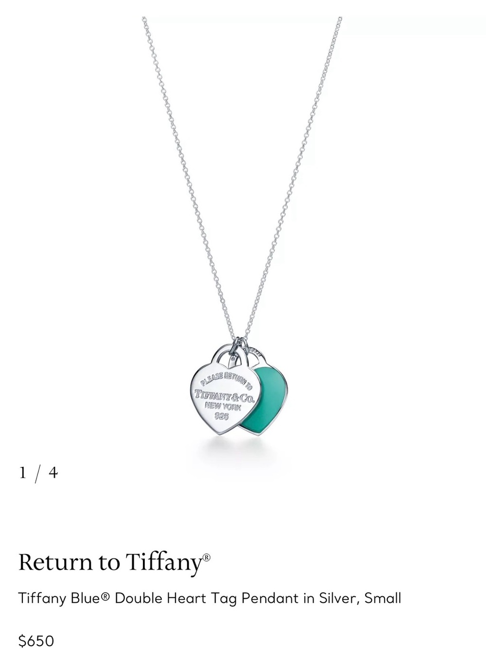 Return to Tiffany® Tiffany Blue® Double Heart Tag Pendant in Silver